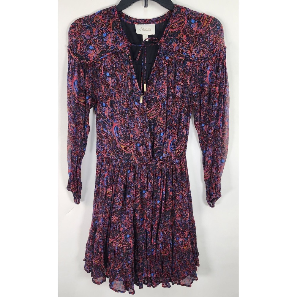 Cleobella Nisha Mini Dress Women's XS Retrograde Paisley‎ Pleated Tassel Purple